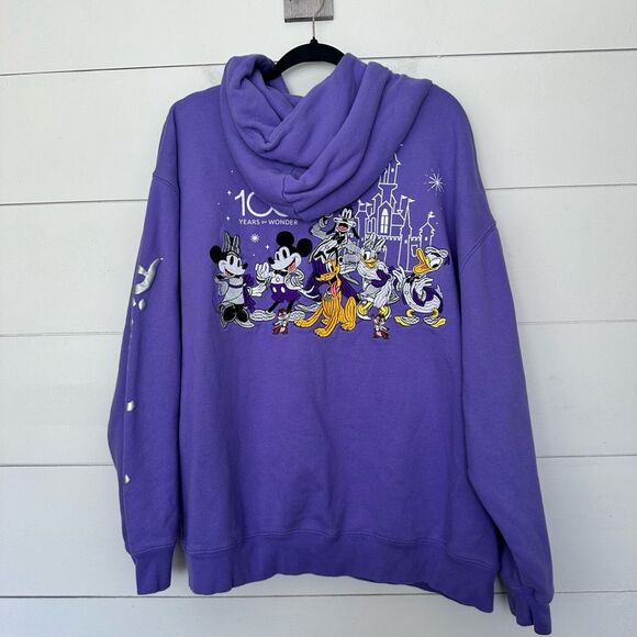 Disney Women’s XXL 100 Disneyland Purple Embroidered Hoodie Sweatshirt Mickey - Picture 3 of 5